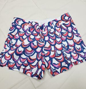 Lilly Pulitzer Sz 2 Pink Blue White Red Patterned Womens Shorts Belt Loops